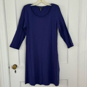 Like new! Eileen Fisher Stretchy-Flowy 3/4 Sleeve MiniDress, Royal blue, size PM